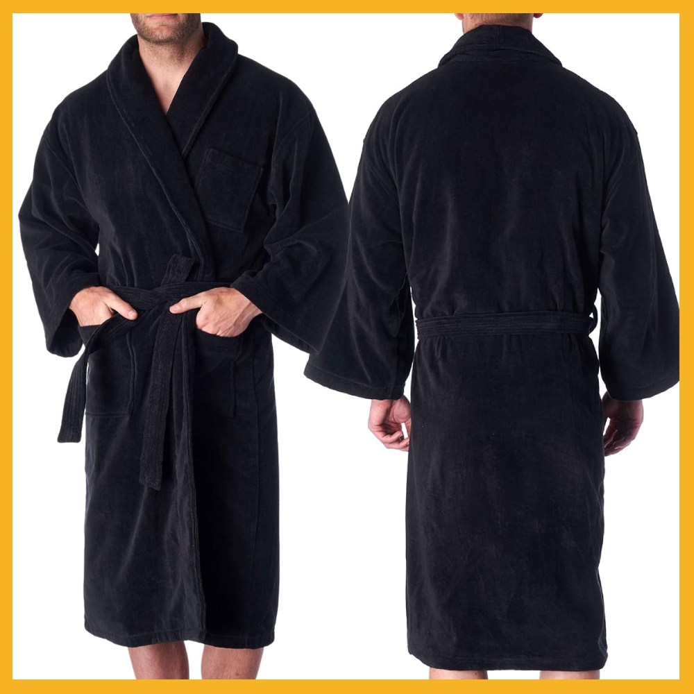 Mens Terry Cloth Robe (Black): image 1